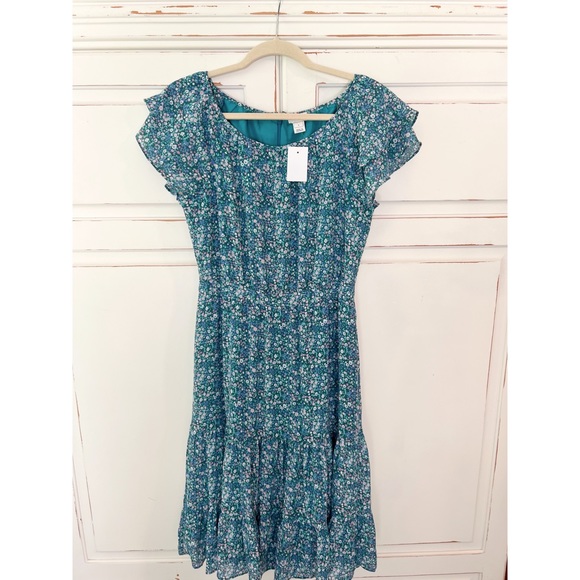 NWT J Crew Floral Tiered Midi Peasant Dress size medium - Picture 4 of 5